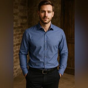 Men’s Bloomingdale’s Blue Button-Up Shirt – Size L 16½ / 32–33